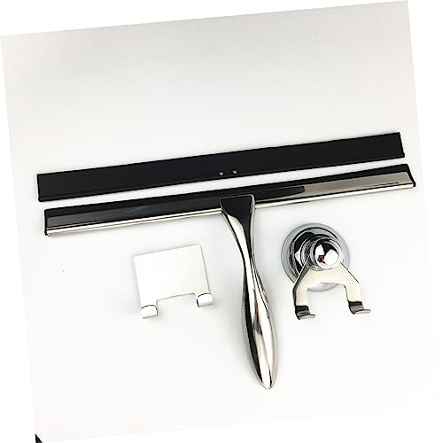 3pcs Stainless Steel Shower Squeegee Set Bathroom Water Scraper for Glass Doors Includes Suction Cup Holder and Hooks for Cleaning Shower Tiles and Windows