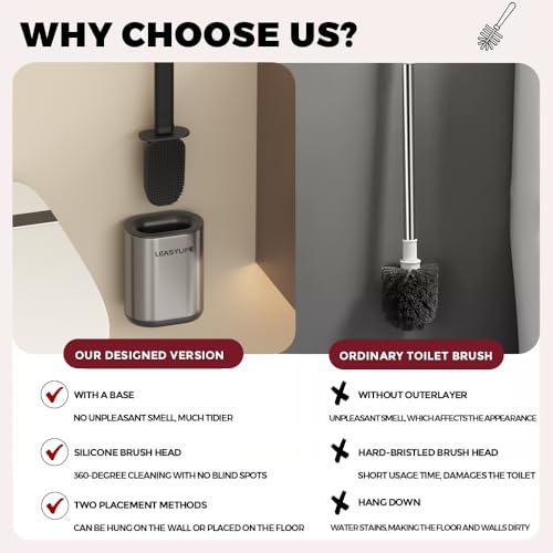 Toilet Brush and Holder, Tungsten Steel, Stainless Steel - color: Tungsten Steel