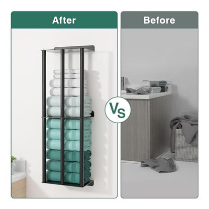 susswiff Towel Racks for Bathroom: 26 Inch Wall Mounted Towel Holder, Upgrade 2-Tier Towel Rack with 3-Vertical-Bars and 3-Steel-Shelves, for Modern Decor Bathroom Towel Storage (Matte Black)