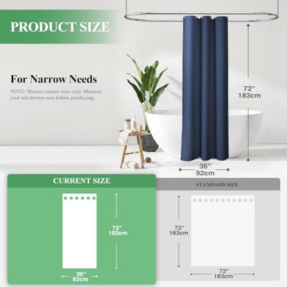 Stall Waffle Shower Curtain 256 GSM Heavy Fabric 36x72 Navy Blue | Narrow Half Size, Thick Polyester Cloth, Weighted Hem, Water Repellent, Washable, Hotel Bathroom Shower Curtain Set 6 Hooks - color: Navy Blue, size: 36"W x 72"L (Pack of 1)