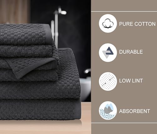 COTTON CRAFT Euro Spa Waffle Weave 6 Piece Towel Set - 100% Cotton - Charcoal - color: Grey, size: 6 Piece Towel Set