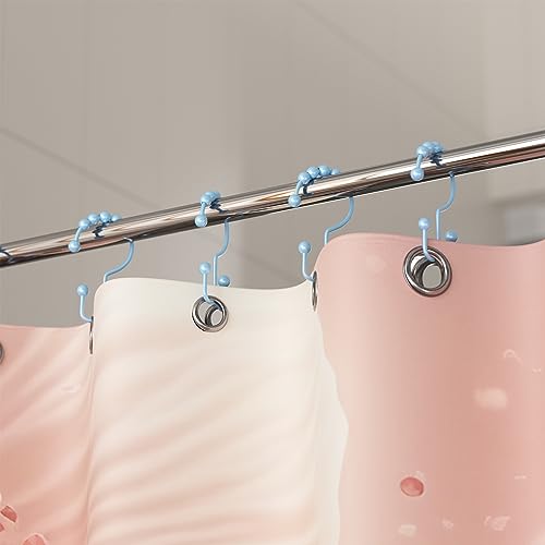 Titanker Shower Curtain Hooks, Rust Resistant Shower Curtain Rings for Bathroom, Metal Double Glide Shower Hooks Hangers for Bathroom Shower Rods Curtains, Set of 12 Hooks - Blue - color: Blue, style: Modern