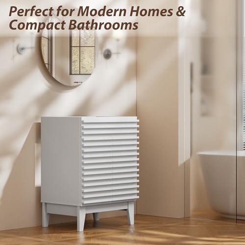 APRILSOUL 24" Bathroom Vanity, Mid-Century Bathroom Vanity Cabinet with 2 Soft Closing Doors, Freestanding Bathroom Cabinet, Particleboard Frame with Wood Grain Laminate, White(Sink Not Included) - color: White, size: 24 Inch