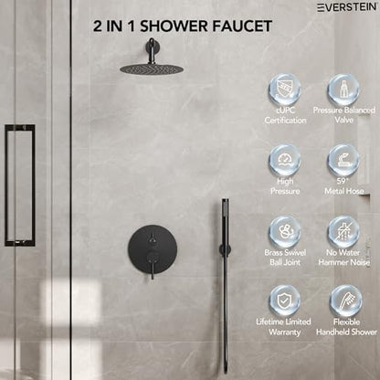 10" High-Pressure Rainfall Shower System with Handheld Spray, Wall Mount Bathroom Shower Faucet Set (Matte Black) - color: Matte Black, style: No Tub Spout