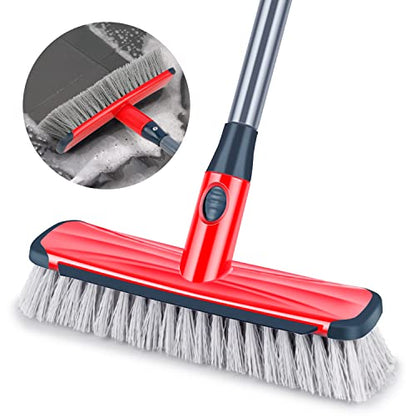 Floor Scrubber with Long Handle, 2 in 1 Scrubbing Brush Stiff Bristle Shower Cleaning Brush for Bathroom, Kitchen, Tub, Carpet, Grout, Tile(Red) - color: Red