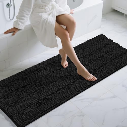 Yimobra Bathroom Runner Rug, 70 x 24, Long Bathroom Rugs Large Bath Mat, Soft Super Absorbent and Thick, Non-Slip, Machine Washable, Carpets for Home, Nursery, Bed and Living Room, Black - color: Black, size: 70" X 24"