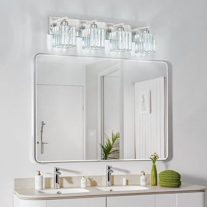 Modern Vanity Light 4-Lights Brushed Nickel Vanity Light Crystal Bathroom Wall Light Bathroom Light Fixtures - color: Nickel Straight, size: 4-light