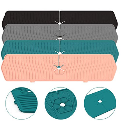 Kitchen Faucet Sink Splash Guard, 24" x 5.6'' Upgrade Silicone Faucet Water Catcher Mat, Sink Draining Pad Behind Faucet, Rubber Drying Mat for Countertop, Bathroom, Farmhouse, RV (Black) - color: Black, size: 24" x 5.6"