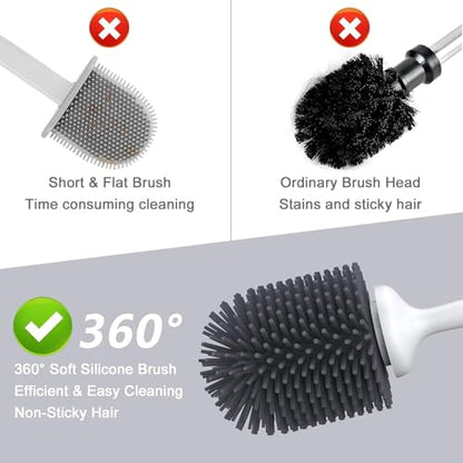 2 Pack Silicone Toilet Bowl Brush and Holder Set with Ventilated Holder, Floor Standing & Wall Mounted Toilet Scrubber - color: Gray, size: 2 Pack