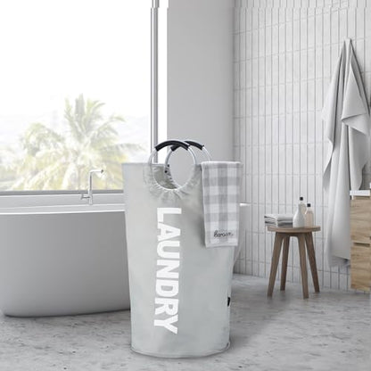 Caroeas 100L Laundry Basket,Large Laundry Hamper, Laundry Bag with Padded Handles, Clothes Hamper Stands Up Well, Collapsible Free Standing Easy Storage Washing Bin (Light Grey,100L) - color: Light Grey, size: 100L