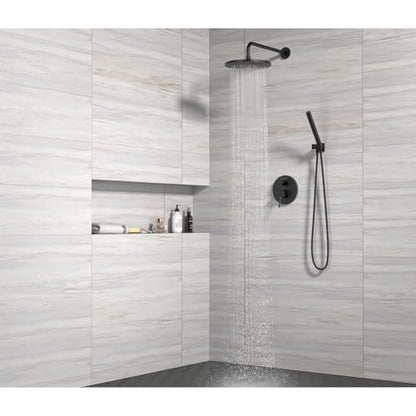Lava Odoro Modern Rain Shower System Faucet Set, SF104-MB | 2-Setting Round Shower Valve Trim Kit, Matte Black Shower Head Set with Sprayer, 10 Inch, Rough-in Valve Included - color: Matte Black, style: Without Tub Spout