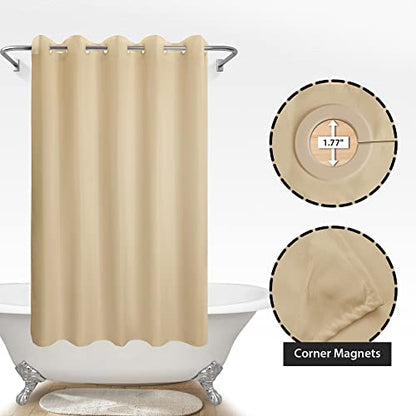 Fabric Shower Curtain No Hooks & Liner Needed - Soft Waterproof Hotel Cloth Shower Curtain Washable with Hooks Built-in, Beige, 71x74 Standard Size - color: Beige, size: 71"W x 74"L (Pack of 1)