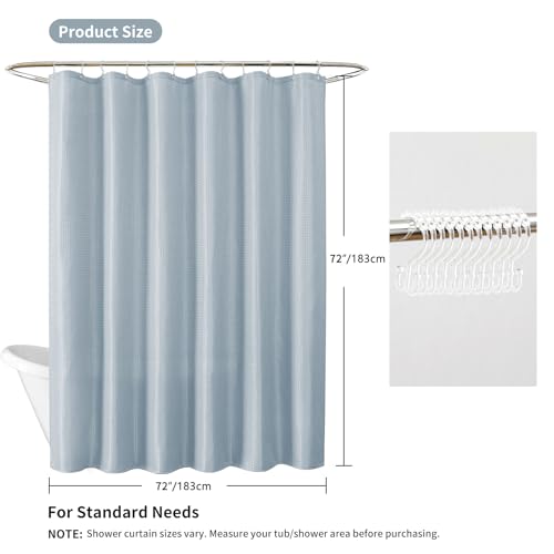 QiyI 3 in 1 Waffle Shower Curtain Set with Liner, Fog Blue, 72 x 72 | Shower Curtain and Liner Set with Hooks, Waterproof Bathroom Curtain with PEVA Liner & 12 Double Sided Clear Plastic Rings - color: Fog Blue, size: 72"W x 72"L (Pack of 1)
