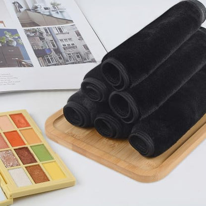 VIVOTE Makeup Remover Cloth Black Microfiber Washcloths 6 Pack Towels | 20CMX20CM Reusable Makeup Remover Towels and Eraser Cloths for Face Cleansing. Soft Microfiber Pads for Women