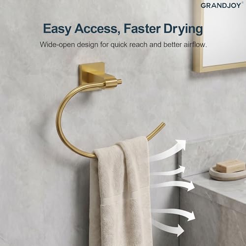 8.5 Inch Brushed Gold Hand Towel Ring for Bathroom, SUS304 Stainless Steel Wall Mounted Hand Towel Holder, Modern Square Base Swivel Towel Hanger, Heavy Duty - color: Brushed Gold