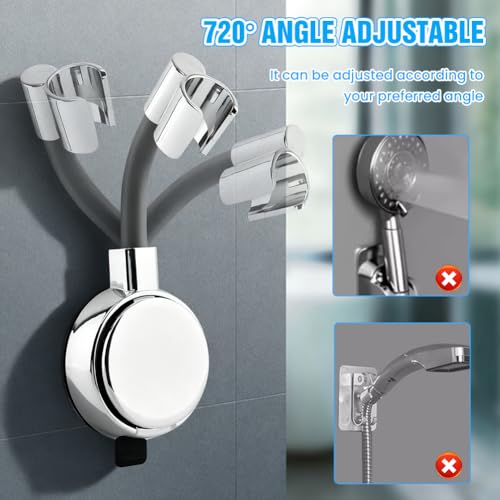 Suction Cup Shower Head Holder Handheld, 720° Adjustable Shower Holder Wall Mount, Rustproof Showerhead Bracket Bathroom Accessories No Drill Easy to Install