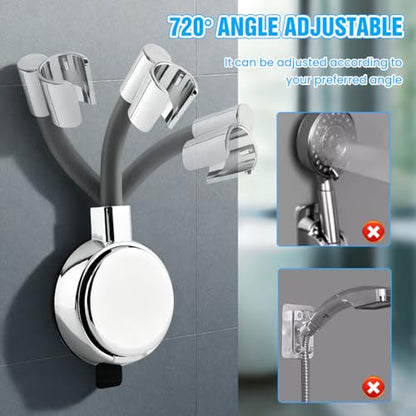 Shower Head Holder Suction Cup, 360° Adjustable Vacuum Suction Cup Shower Head Wall Mount Holder, No Drill Multi-Directional Removable Bracket for Bathroom(COLOR:silver)