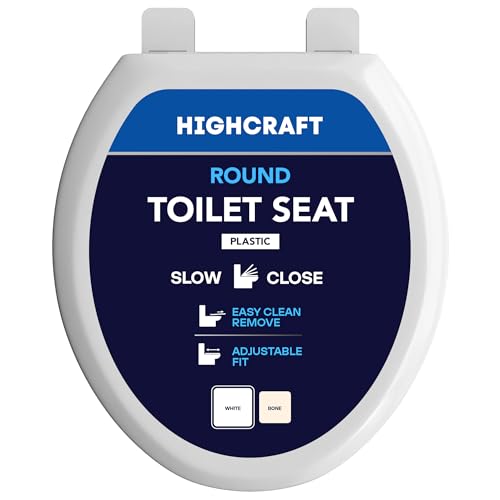 HIGHCRAFT Premium Round Toilet Seat with Slow-Close Design, Adjustable Hinges & Quick Removal Mechanism - Molded Plastic Toilet Seat - Fits Standard Round Toilets - Toilet Seat in White - color: White, size: Round
