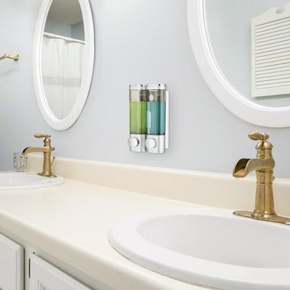 Pollock Shampoo and Conditioner Dispenser 2 Chamber No Drill | Shower Soap Pump Dispenser Wall Mounted,Body Wash Dispenser,Shower Gel Shampoo Holder for Bathroom Accessories, (Silver 2) - color: Silver 2