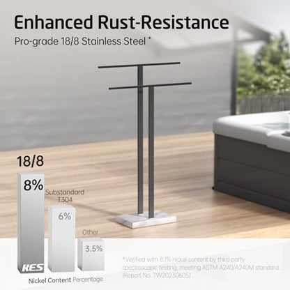 KES Standing Towel Rack, 2-Tier Towel Racks for Bathroom Freestanding with Marble Base, Upgrade Steady Design, SUS304 Stainless Steel Matte Black, BTH217-BK - color: White Marble & Black Bar, size: 33” H (2-tier)