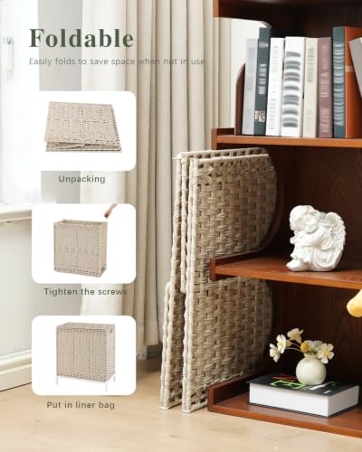 SETVSON Laundry Hamper with Lid,Clothes Hamper with Lid,132 L, Light Khaki | 35 Gallons, Handwoven Rattan Laundry Hamper, Metal Heightened Feet, 3 Removable Liner Bags for Laundry - color: Light Khaki, size: 132 L - 35 gal