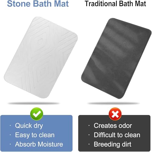 Stone Bath Mat, 2 Pack Diatomaceous Earth Shower Mat, Non-Slip Super Absorbent Quick Drying Bathroom Floor Mat, 24x15, White - color: White