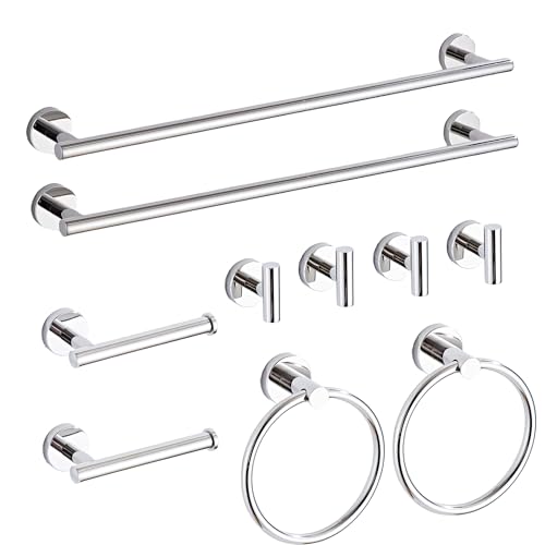 Chrome Bathroom Hardware Set 10 Piece with Towel Racks for Bathroom, SUS304 Stainless Steel Bath Towel Bar Set, 24 Inch Wall Mounted Accessories Kit - color: Chrome-10pcs