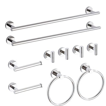 Chrome Bathroom Hardware Set 10 Piece with Towel Racks for Bathroom, SUS304 Stainless Steel Bath Towel Bar Set, 24 Inch Wall Mounted Accessories Kit - color: Chrome-10pcs