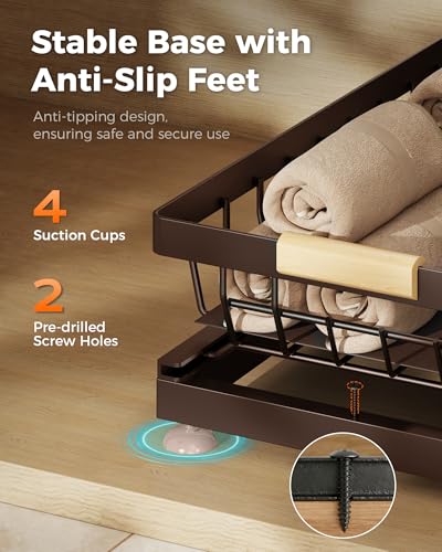 3-Pack 2-Tier Height Adjustable Under Sink Organizer, Brown | Multi-purpose metal storage shelf with sliding shelves for kitchen, bathroom, pantry & laundry cabinet - color: Brown