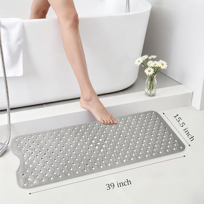 Non-Slip Bathtub Mats Bath Mat Machine Washable with Suction Cups for Tub, 39x15.5 inch, Grey - color: Grey