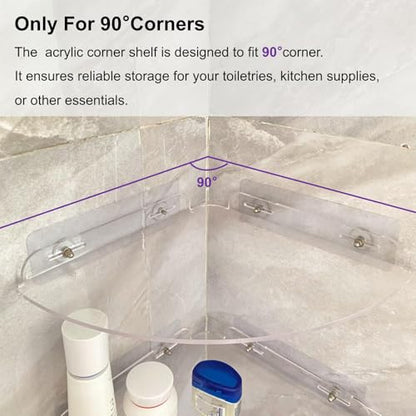 Acrylic Corner Shelves, Adhesive Shelf, Shower Caddy Organizer for Home Decor,Clear Shower Shelf,No Drilling Wall Mounted Bathroom Shelves