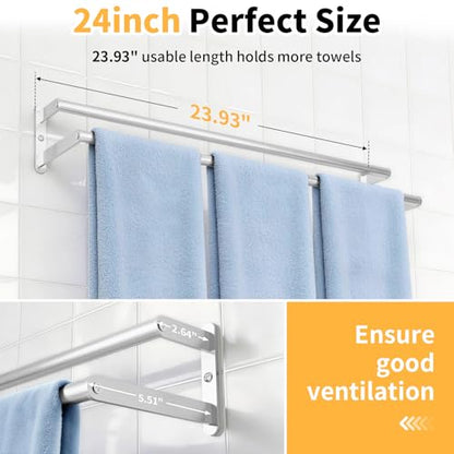 KLJKPA Double Towel Bar, Towel Holder for Bathroom, Brushed Nickel | Towel Rack for Bathroom Wall Mounted, Stainless Steel Double Bath Towel Bar - color: Brushed Nickel