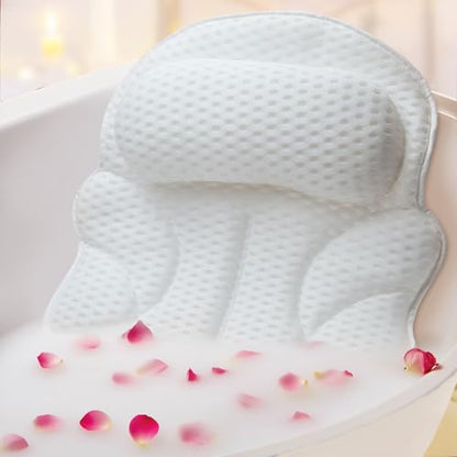 Bath Pillows for Tub – 4D Air Mesh Bathtub Pillow with Head, Neck & Shoulder Support, Larger Size Non-Slip Tub Pillow for Bathtub & Jacuzzi, Bath Tub Pillow with Wash Bag, Gift for Women & Men