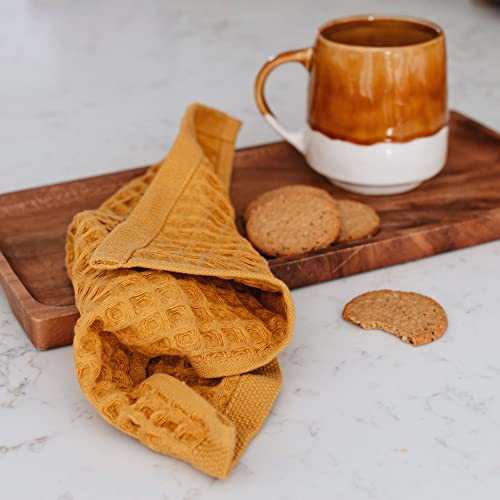 Waffle Washcloths Set, 100% Turkish Cotton (Mustard) - color: Mustard, size: Washcloths Set (4 Pieces)