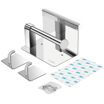 Self Adhesive or Screw Wall Mounted Toilet Paper Roll Holder with Phone Shelf, SUS 304 Stainless Steel Wall Mounted Toilet Paper Roll Holder - Stainless Steel Bathroom Hardware Set (Shiny) - color: Shiny