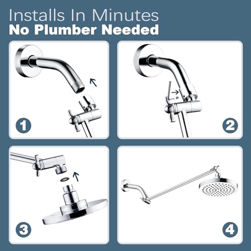 BRIGHT SHOWERS 15 Inch Extra Long Shower Head Extension Arm, Solid Brass Shower Arm Extender with Locking Screw for Rain and Handheld Showerhead, Height & Angle Adjustable, Chrome - color: Chrome, style: 15 Inch
