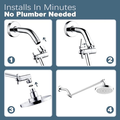 BRIGHT SHOWERS 15 Inch Extra Long Shower Head Extension Arm, Solid Brass Shower Arm Extender with Locking Screw for Rain and Handheld Showerhead, Height & Angle Adjustable, Chrome - color: Chrome, style: 15 Inch