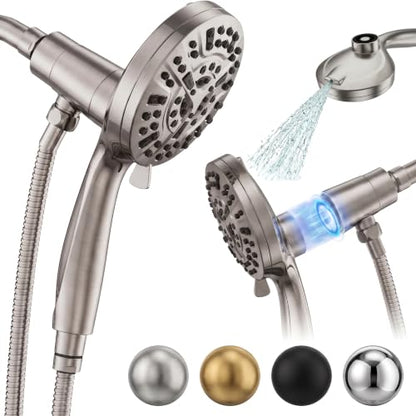 Superior Handheld Shower Head with Magnetic Docking System | 10-Function High Pressure Detachable Shower Head, 5-inch Shower head with 60 Inch Hose, Remote Dock, Brushed Nickel - color: Brushed Nickel
