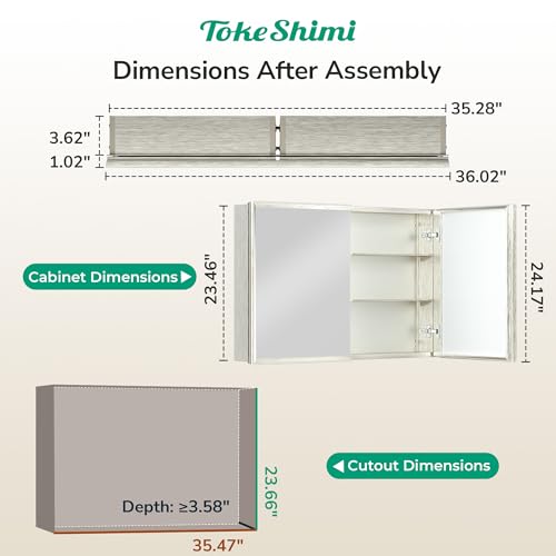 36 x 24 Brushed Nickel Recessed Medicine Cabinet, Assembly Required, Bathroom Mirror Medicine Cabinet, Lightweight Aluminum Frame， Stepless Adjustable Shelves, Tempered Glass - color: Brushed Nickel, size: 36x24 in