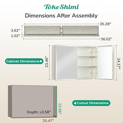 36 x 24 Brushed Nickel Recessed Medicine Cabinet, Assembly Required, Bathroom Mirror Medicine Cabinet, Lightweight Aluminum Frame， Stepless Adjustable Shelves, Tempered Glass - color: Brushed Nickel, size: 36x24 in