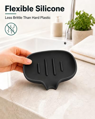 AIMAIAIMAI 3 Pack Soap Dish, Soap Dishes for Bathroom, Shower, Silicone Soap Bar Holder, Soap Tray for Kitchen, BPA-Free, Dishwasher Safe (Black) - color: Black