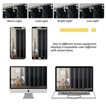 Black Shower Curtain Set for Bathroom, 36 “ Width Stall Small Boho Shower Curtain with 12 Hooks, Soft Lightweight Jacquard Design Fabric Shower Curtain, Machine Washable, Black, 36 W x 72 L - color: Black, size: 36"W x 72"L (Pack of 1)