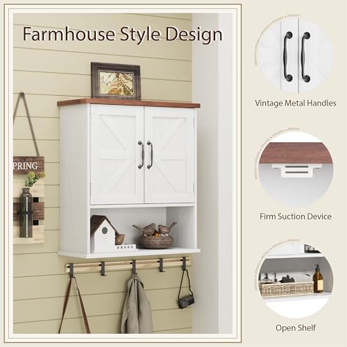 Smuxee Farmhouse Bathroom Cabinet Wall Mounted, White Small Medicine Cabinet with Adjustable Shelf, Bathroom Cabinet for Living Room, Laundry Room - color: White, size: Small