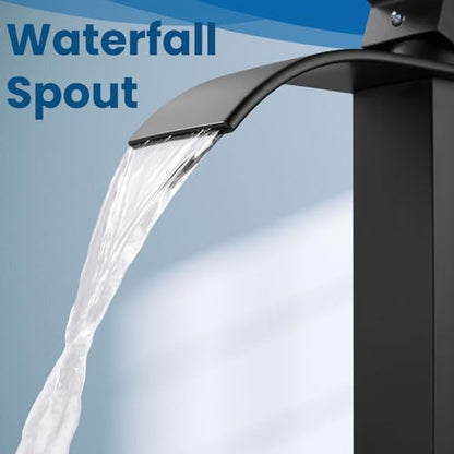 Airuida Vessel Sink Faucet, Matte Black Tall Waterfall Bathroom Faucet | Single Handle,Tall Bathroom Faucet 1 Hole,Vanity Faucet,without Drain,Bowl Bathroom Faucet - color: Matte Black