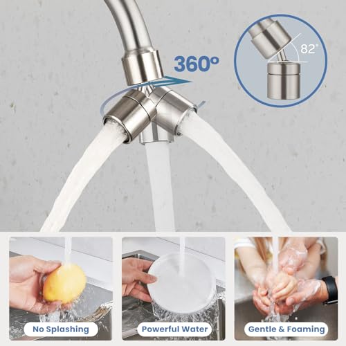 Airuida 8 Inch Center Wall Mounted Kitchen Sink Faucet | 360° Degree Swivel Spout,Double Handle,Wall Mount Utility Sink Faucet - color: Brushed Nickel