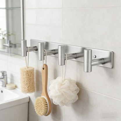 HUFEEOH T-Shaped Stainless Steel Coat Rack Wall Mount - 4 Heavy Duty Hooks for Bathroom, Mudroom Entryway, Durable Purse Hanger & Towel Rack - color: Silver, size: 1 Pack "T" shape 4 hooks