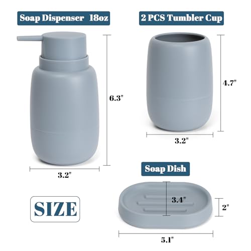 4 Pcs Bathroom Accessory Set Complete Bath Ensemble with 18 oz Soap Dispenser Tumbler Soap Dish Modern Decor Vanity Countertop Set for Bathroom