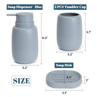 4 Pcs Bathroom Accessory Set Complete Bath Ensemble with 18 oz Soap Dispenser Tumbler Soap Dish Modern Decor Vanity Countertop Set for Bathroom