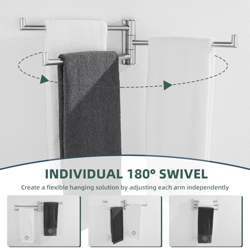 Aomasi Brushed Nickel Multi 3-Arm Swivel Towel Bar, 304 Stainless Steel | Rustproof Towel Bar for Bathroom Kitchen, 180° Independently Rotating Rod, Easy Towel Storage, Space-saving Wall Mounted - color: Brushed Nickel
