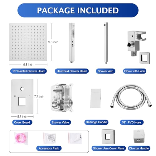 Rain Shower System, 10''Rain Head,2-Spray Handheld,Brushed Nickel | 2 Spray Functions,Anti-Tangle Explosion-proof PVD Hose,Balance Temp Valve,Rust-proof & Scratch-resistant - color: Brushed Nickel, size: 10 Inch
